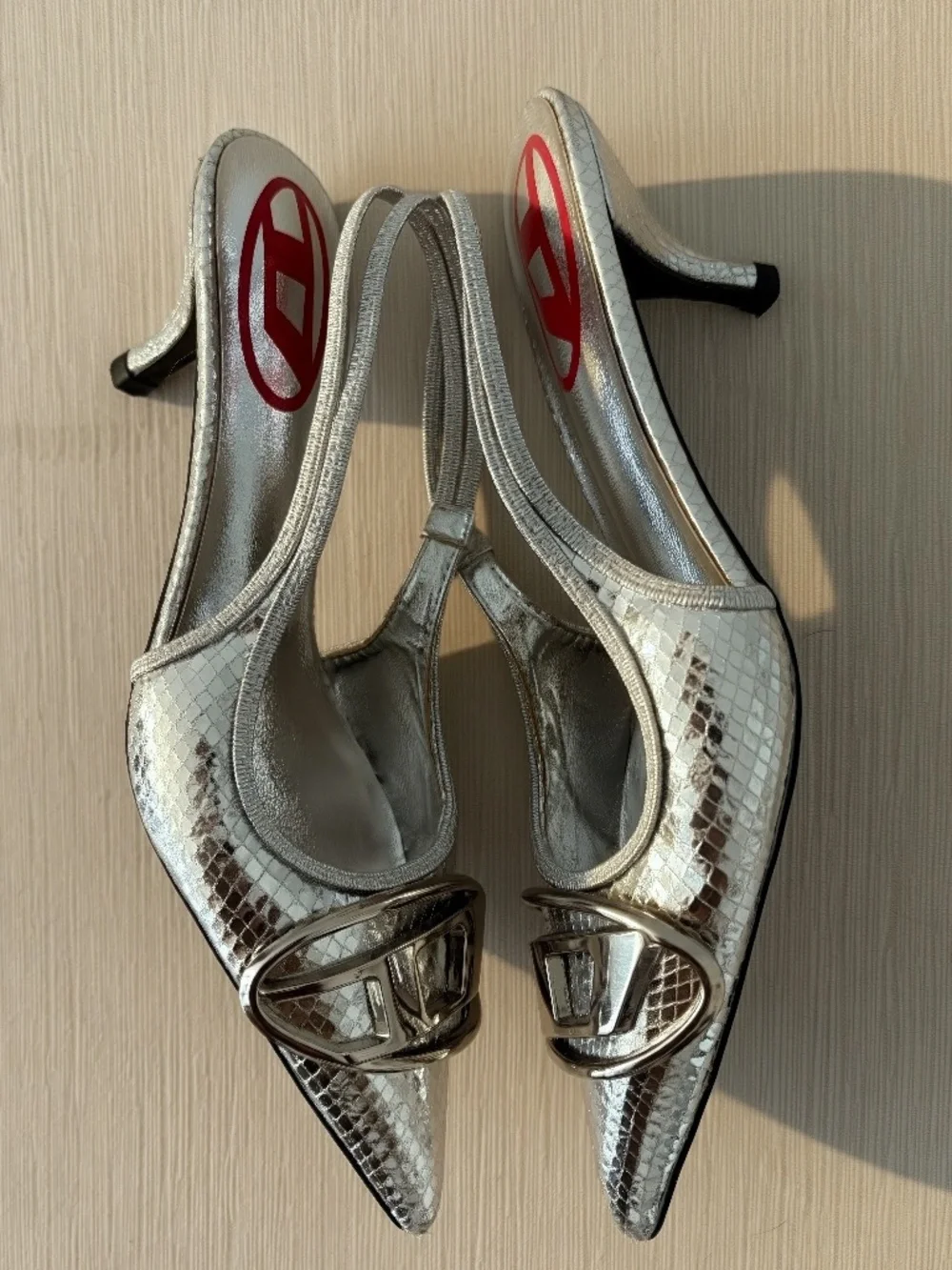 Vintage Diesel Y2K Silver Slingback Heels EU 38
